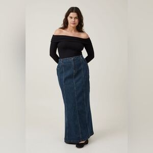 Cotton On Panel Flare Denim Maxi Skirt Size 10 – Dark Wash, Curvy Fit